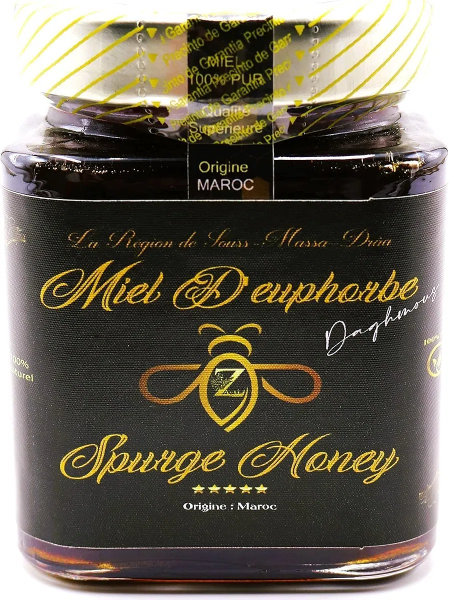 Miele di Euphorbia puro e naturale al 100%. Miele grezzo (Daghmous) - Premium genuino - 900 g - Raccolto in Marocco. (900g)