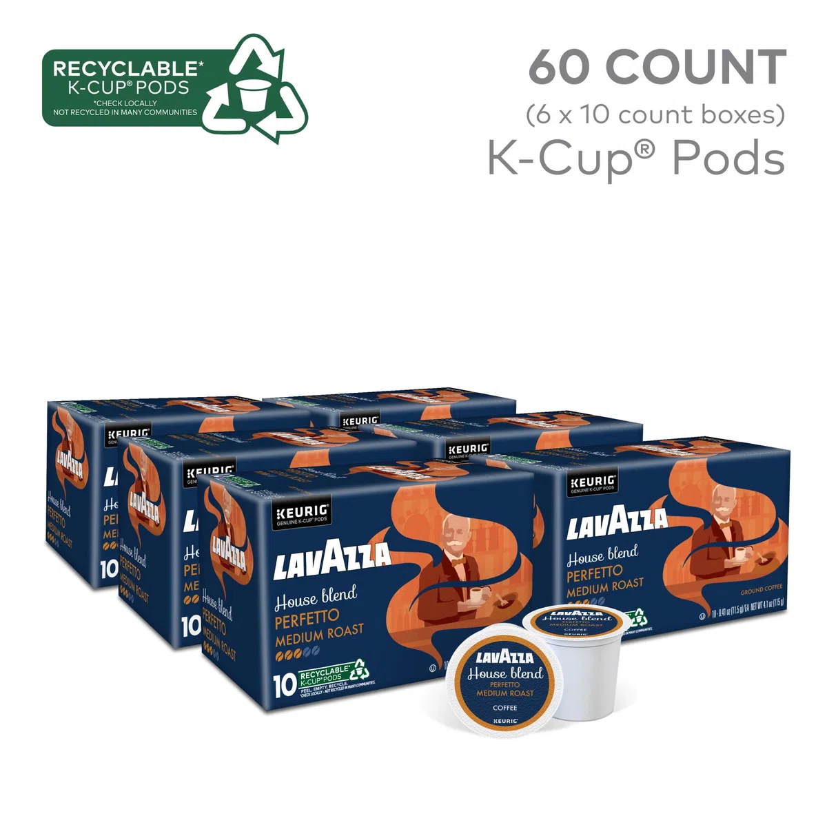 Lavazza Perfetto - Cialde da caffè monodose per Keurig Brewer Perfetto, tostatura scura e vellutata, scatole da 10 pezzi (confezione da 6) Corposo con sapore audace e scuro e note di caramello, 100%