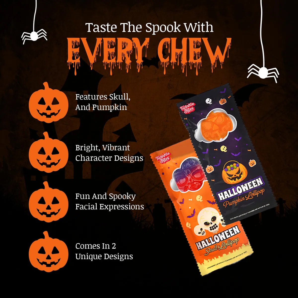 Confezione da 100 lecca-lecca di Halloween, confezionati singolarmente, a tema natalizio, zucca e teschio, dolcetto o scherzetto alla fragola e tutti frutti, deliziose caramelle per Halloween, grandi