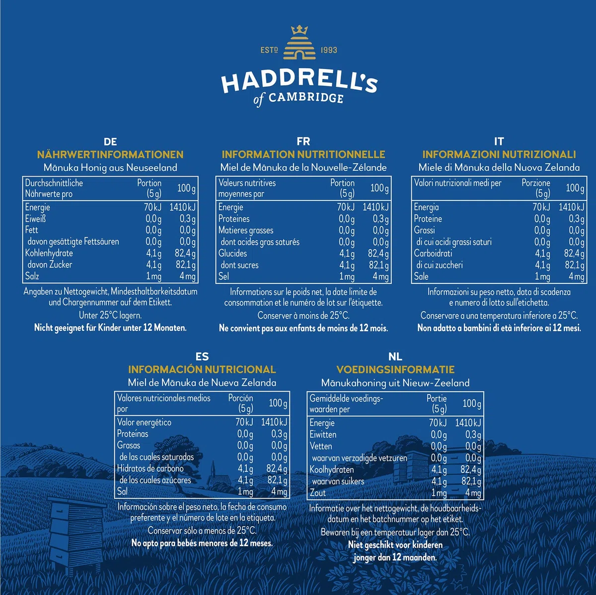 Haddrell's of Cambridge | Miele di Manuka MGO 400+ (UMF 13+) | Maxi Formato | 1000g