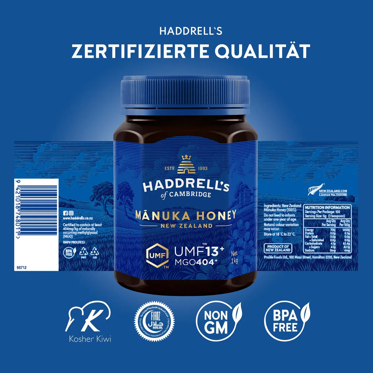 Haddrell's of Cambridge | Miele di Manuka MGO 400+ (UMF 13+) | Maxi Formato | 1000g