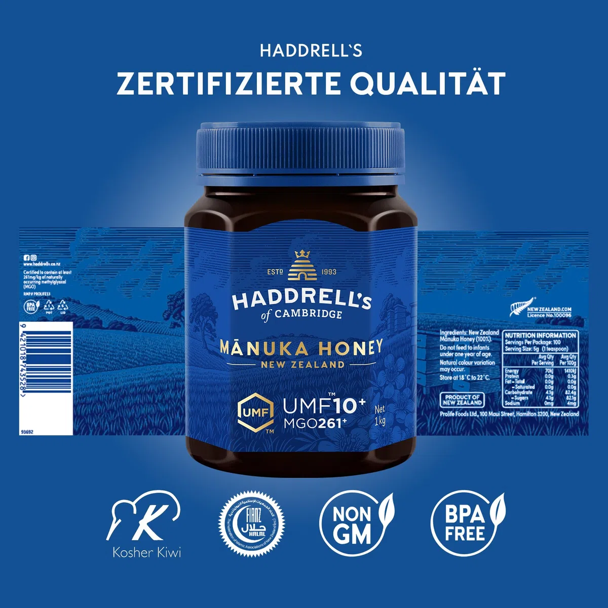 Haddrell's of Cambridge | Miele di Manuka MGO 250+ (UMF 10+) | Maxi Formato | 1000g