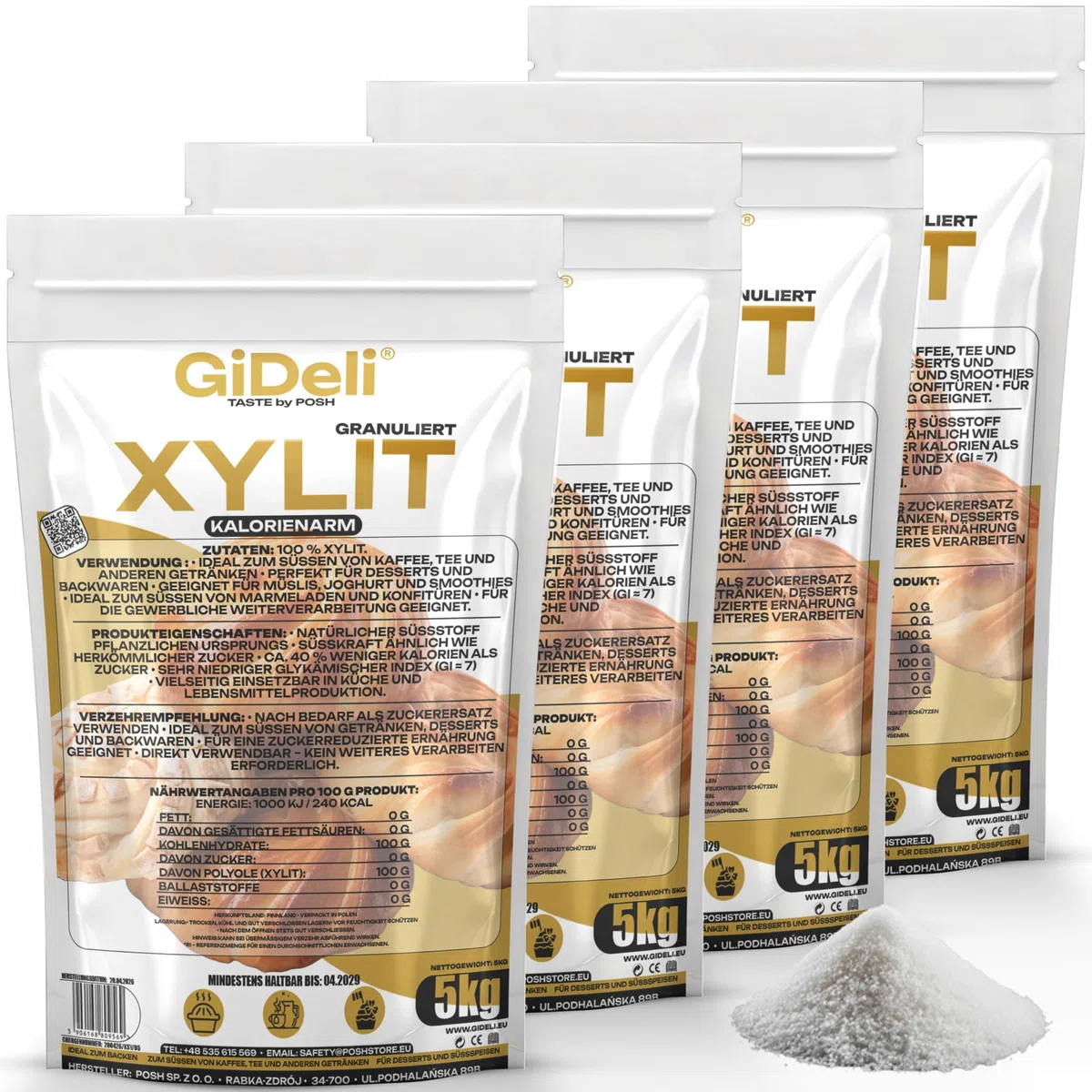 GiDeli Xilitolo di Betulla 20 kg (4 x 5 kg) - Dolcificante in Polvere