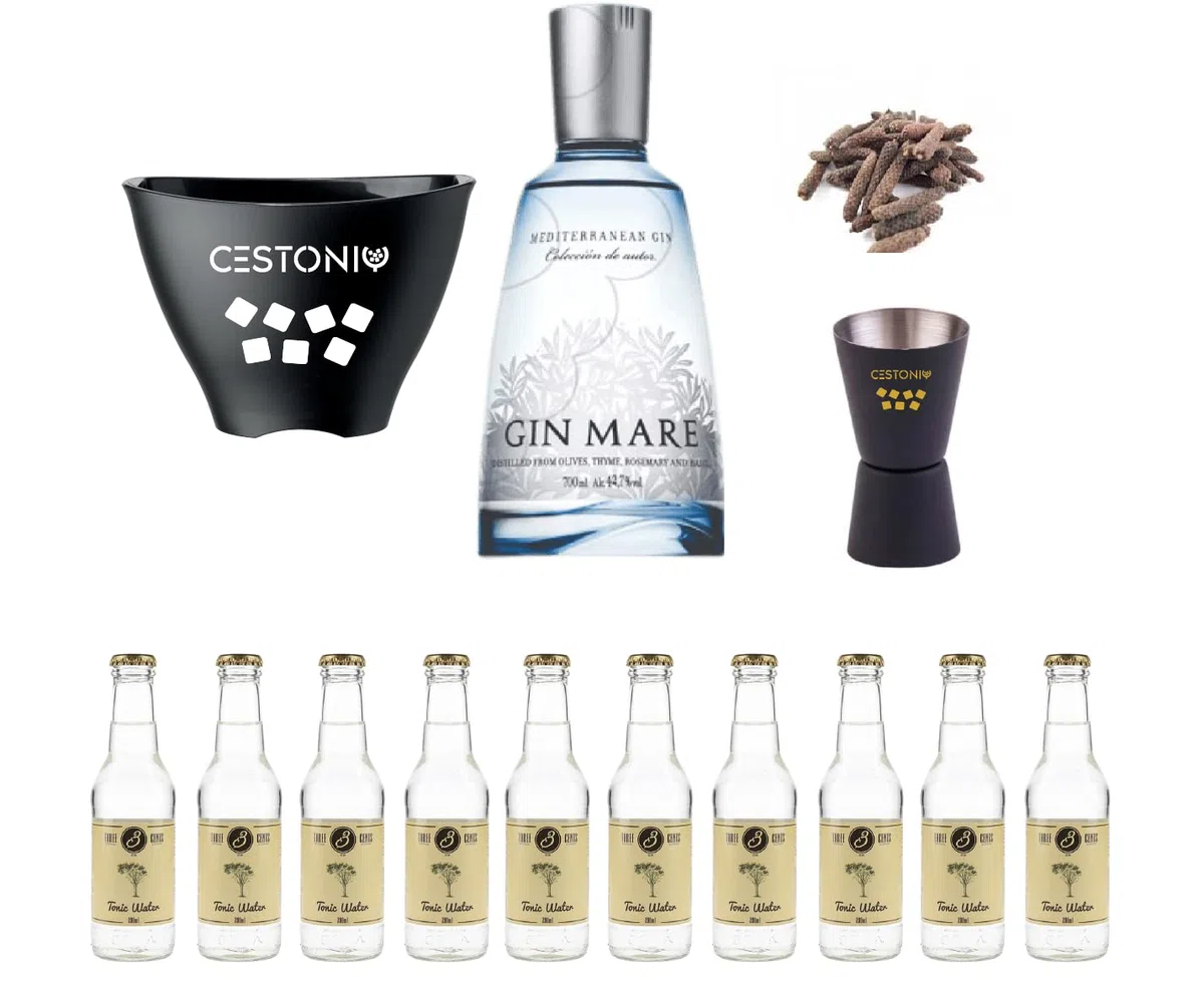 Gin Mare confezione regalo gin | Cestonic, Box Regalo per gli amanti del Gin Tonic! | Kit con Spezie, acqua tonica e set accessori!