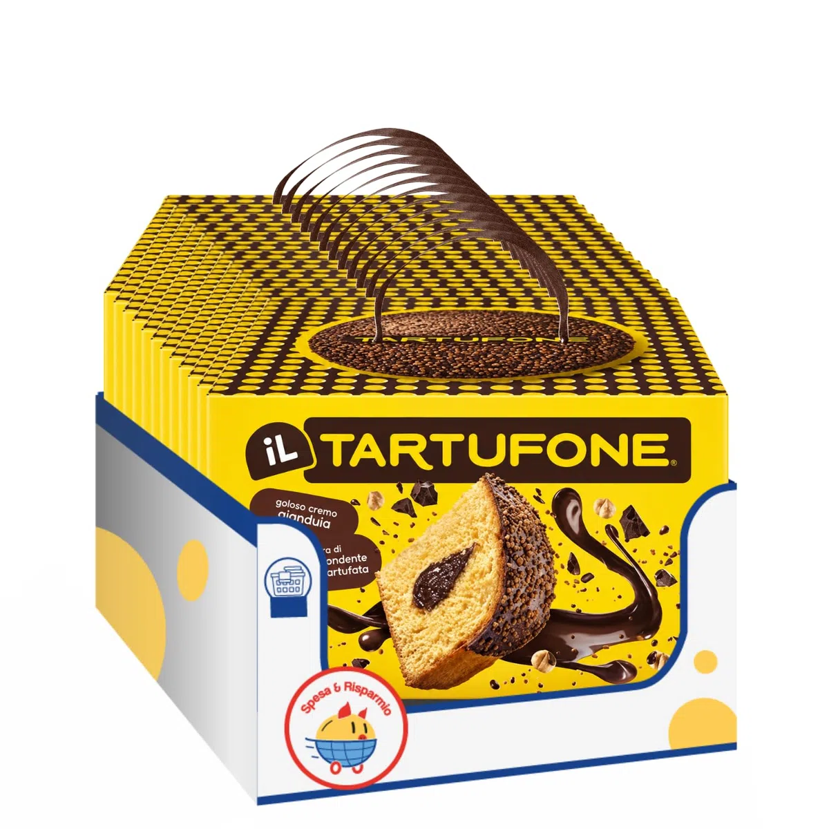Motta Il Tartufone 750 g, Dolce Lievitato con Crema Gianduia, Copertura di Cioccolato Fondente e Granella – Variazioni 4/8/12 Pezzi (12 PEZZI)