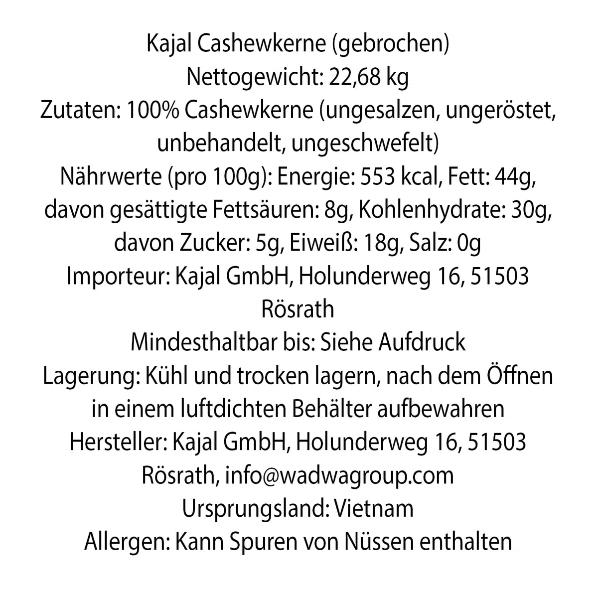 Cashew Nuts Broken Anacardos troceados 22.68 kg – sin sal, sin tostar, sin tratar | Formato grande de Vietnam, sin sulfitos ni otros – hostelería, repostería, cocina, salsas y cremas mit Kajal Sticker