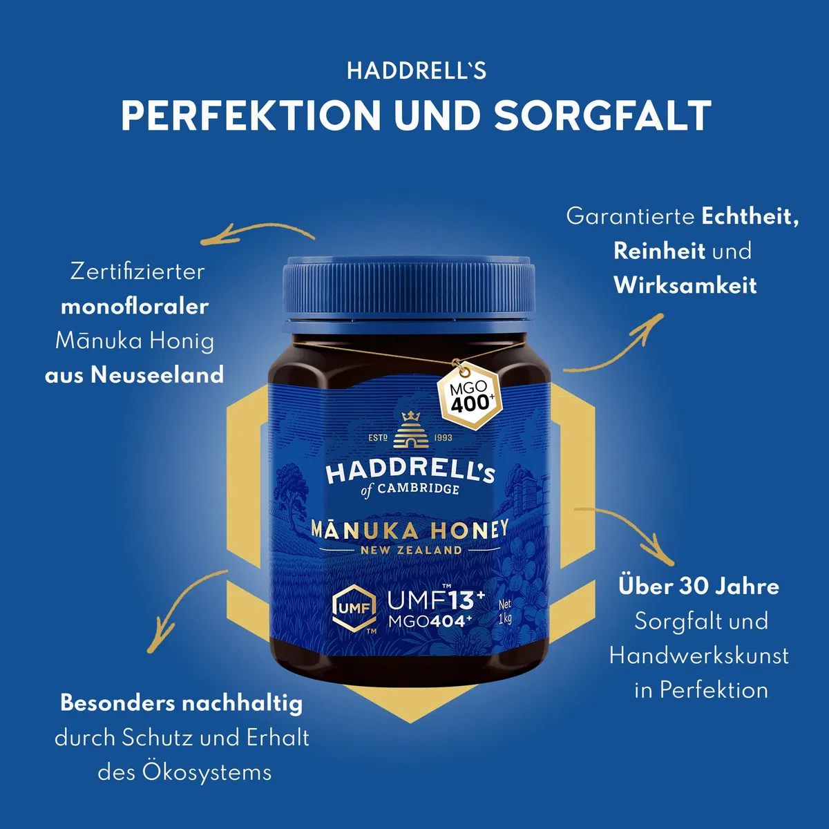 Haddrell's of Cambridge | Miele di Manuka MGO 400+ (UMF 13+) | Maxi Formato | 1000g