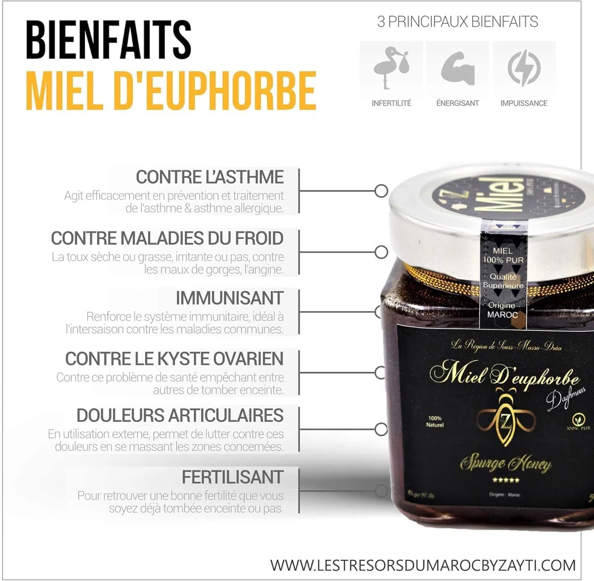 Miele di Euphorbia puro e naturale al 100%. Miele grezzo (Daghmous) - Premium genuino - 900 g - Raccolto in Marocco. (900g)