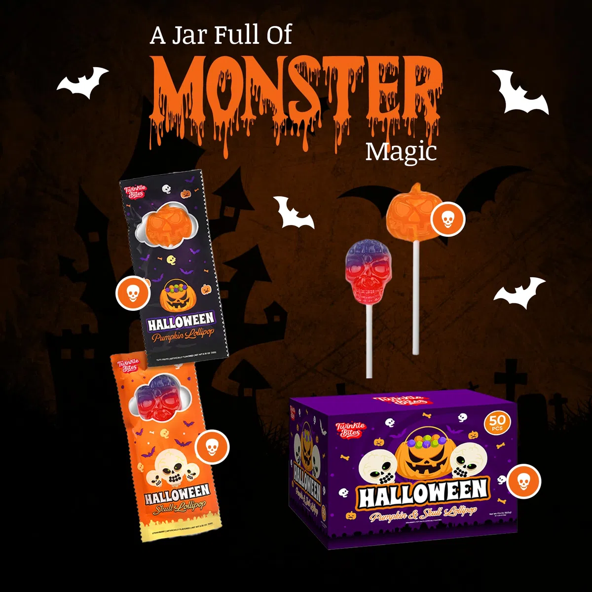 Confezione da 100 lecca-lecca di Halloween, confezionati singolarmente, a tema natalizio, zucca e teschio, dolcetto o scherzetto alla fragola e tutti frutti, deliziose caramelle per Halloween, grandi