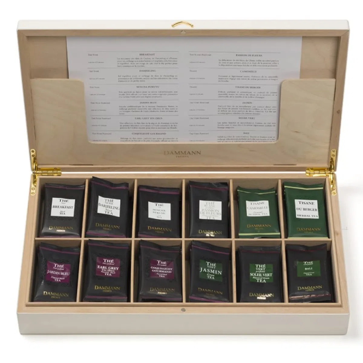 Dammann Frères Cofanetto Tè & Tisane in Legno - Scatola Regalo con 12 Sapori - 72 Bustine Tè Assortiti - 136.8 Gr