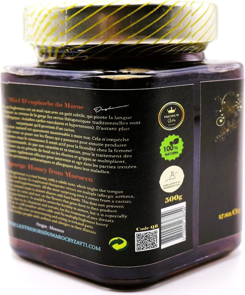 Miele di Euphorbia puro e naturale al 100%. Miele grezzo (Daghmous) - Premium genuino - 900 g - Raccolto in Marocco. (900g)